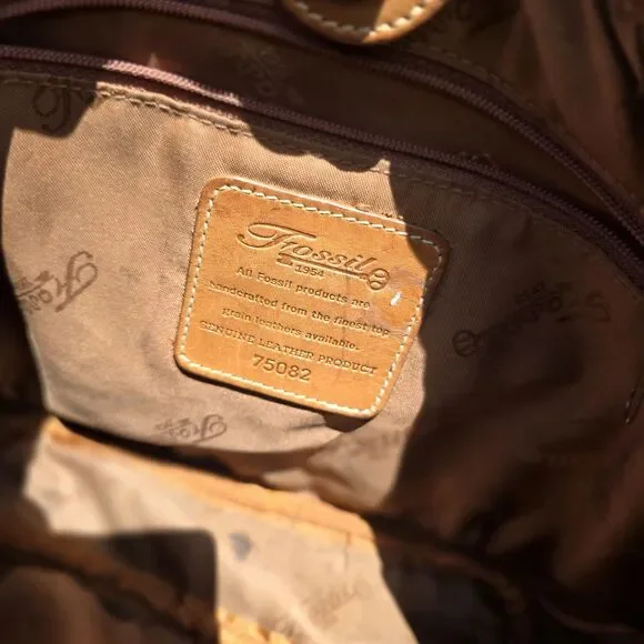 Fossil Medium Light Brown Pebble Leather Cinch Hobo Bag 2010s Y2k Quality - Picture 4 of 7